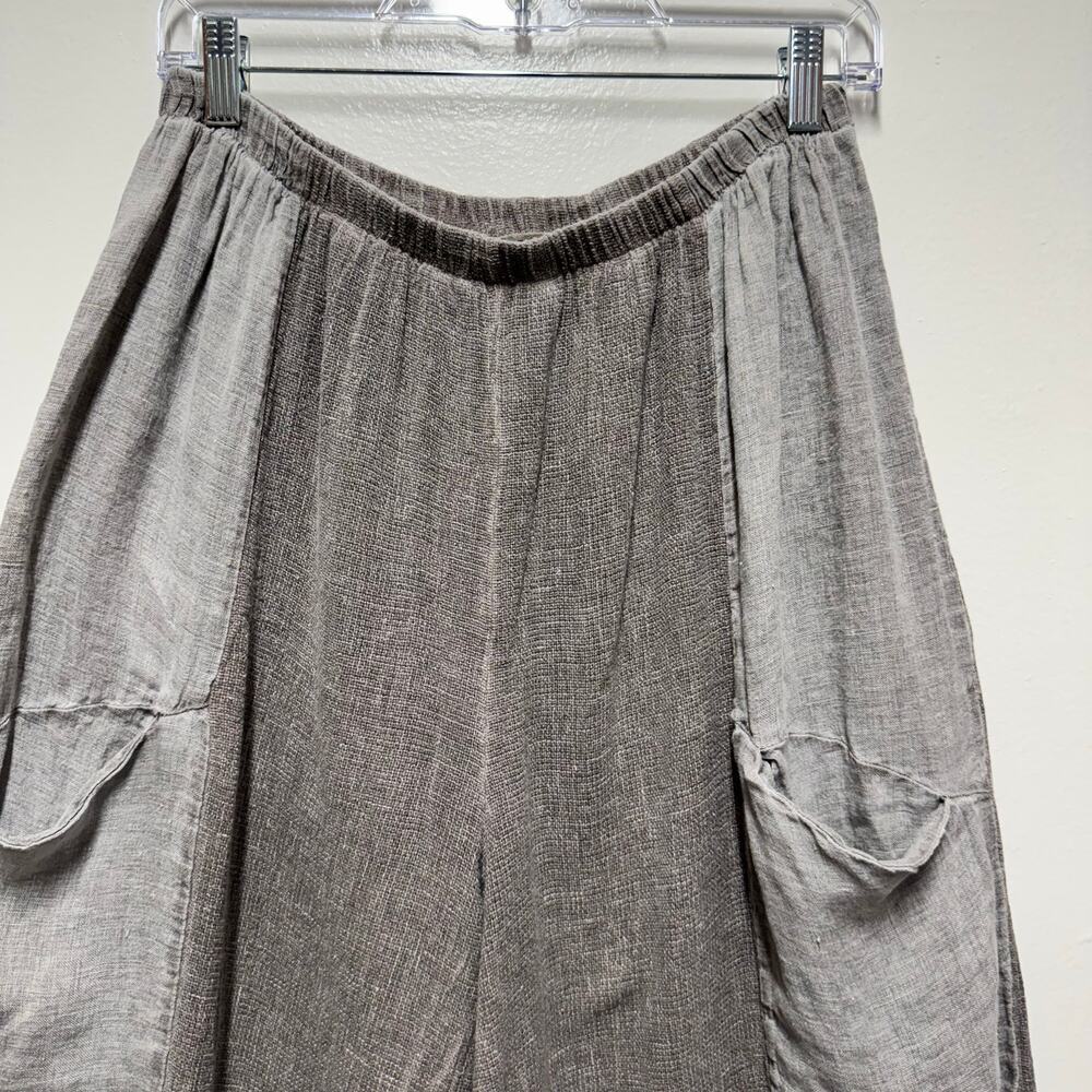 Meo Meli Italy Linen Cotton Lagenlook Balloon Pants Sz M/L Gray Elastic Waist - Picture 2 of 14